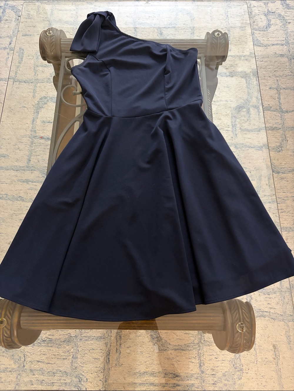 Asymmetric One-Shoulder Navy Fit & Flare Dress